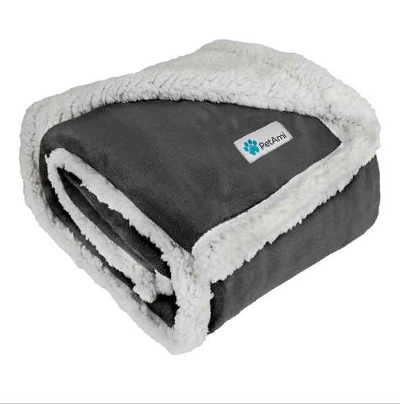 Pet-Gray Sherpa Fleece Blanket NEW - Picture 1 of 16